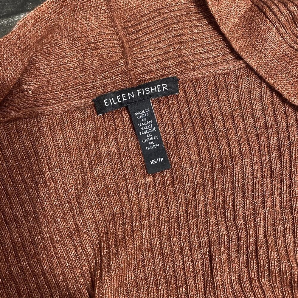 Eileen Fisher Rust Ribbed Open-Front Cardigan - Picture 2 of 6